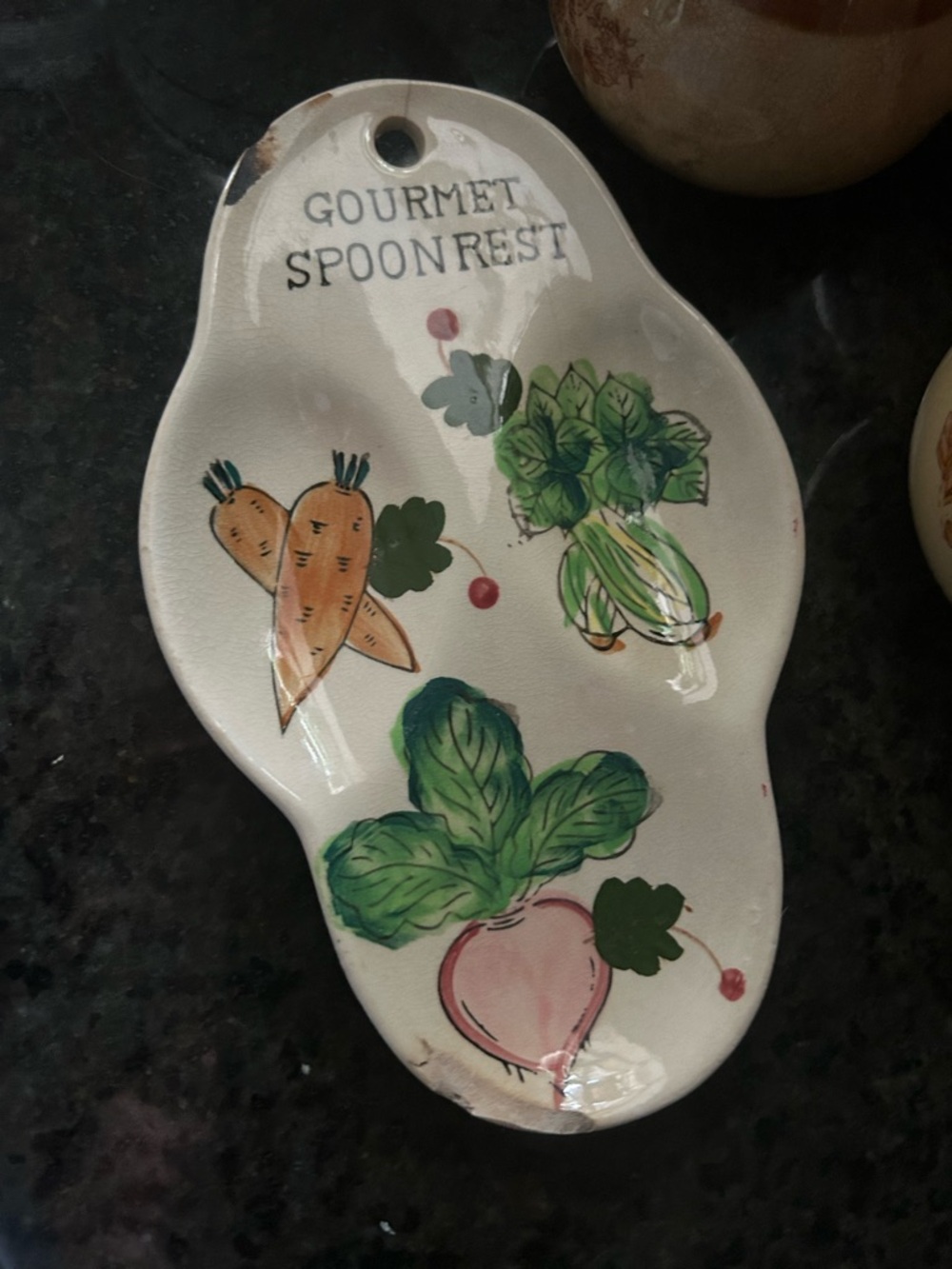 Vintage Gourmet Spoon Rest with Vegetable Motif